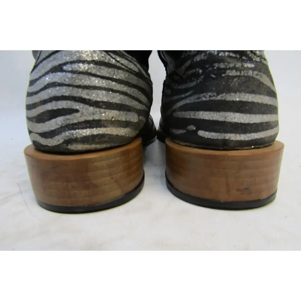 Roper Brand Youth Size 2 M Black Zebra Print Cowboy Western Boots